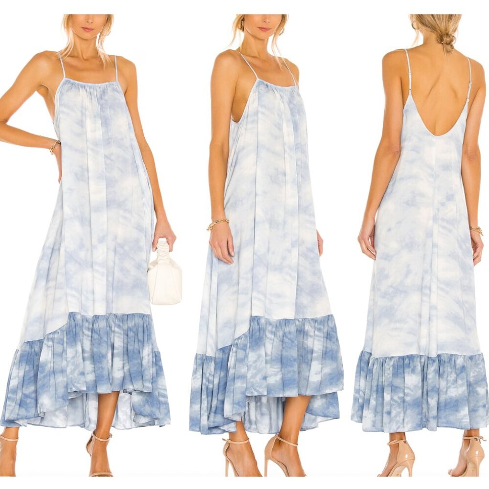 FREE PEOPLE blue white Full On maxi slip dress